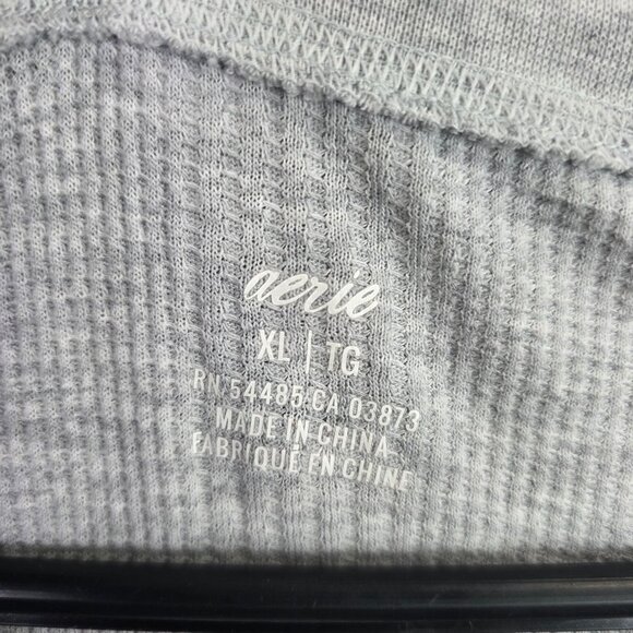 Womens Aerie Gray Waffle Knit Henley T Shirt Long Sleeve Cotton Blend Size XL - Picture 3 of 9